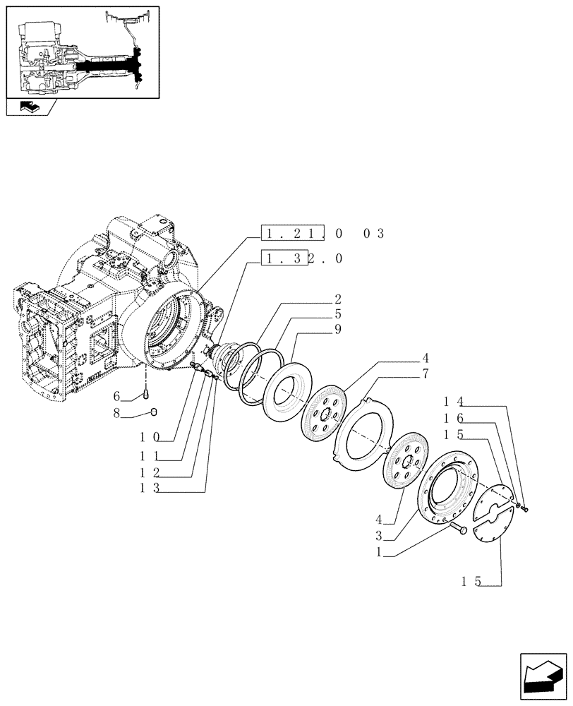 Схема запчастей Case IH PUMA 210 - (1.65.3[01A]) - TRANSMISSION BRAKES - D6332 (05) - REAR AXLE