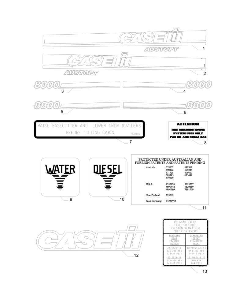 Схема запчастей Case IH A8000 - (90.108.AC[01]) - DECALS (ENGLISH NON SAFETY) (90) - PLATFORM, CAB, BODYWORK AND DECALS