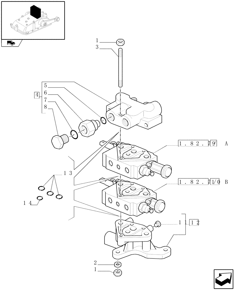 Схема запчастей Case IH FARMALL 85N - (1.82.7[01]) - 2 REAR REMOTES FOR MDC - REMOTE VALVES (07) - HYDRAULIC SYSTEM