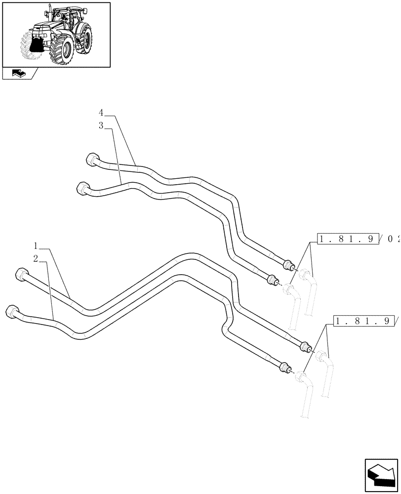 Схема запчастей Case IH PUMA 210 - (1.81.9/02[04A]) - (VAR.090) FRONT HPL FOR MID MOUNT REMOTES LESS PTO, WITH AUX. COUPLERS - PIPES - D6726 (07) - HYDRAULIC SYSTEM