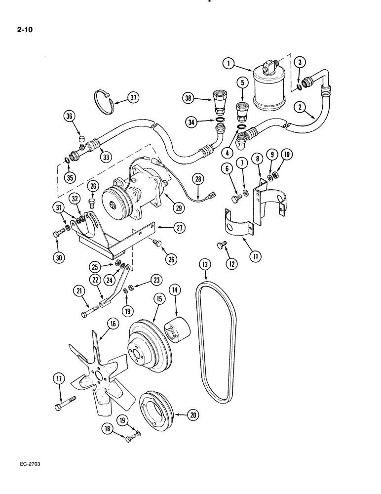 Схема запчастей Case IH 885 - (2-010) - COMPRESSOR AND CONNECTIONS, AIR CONDITIONING (02) - ENGINE