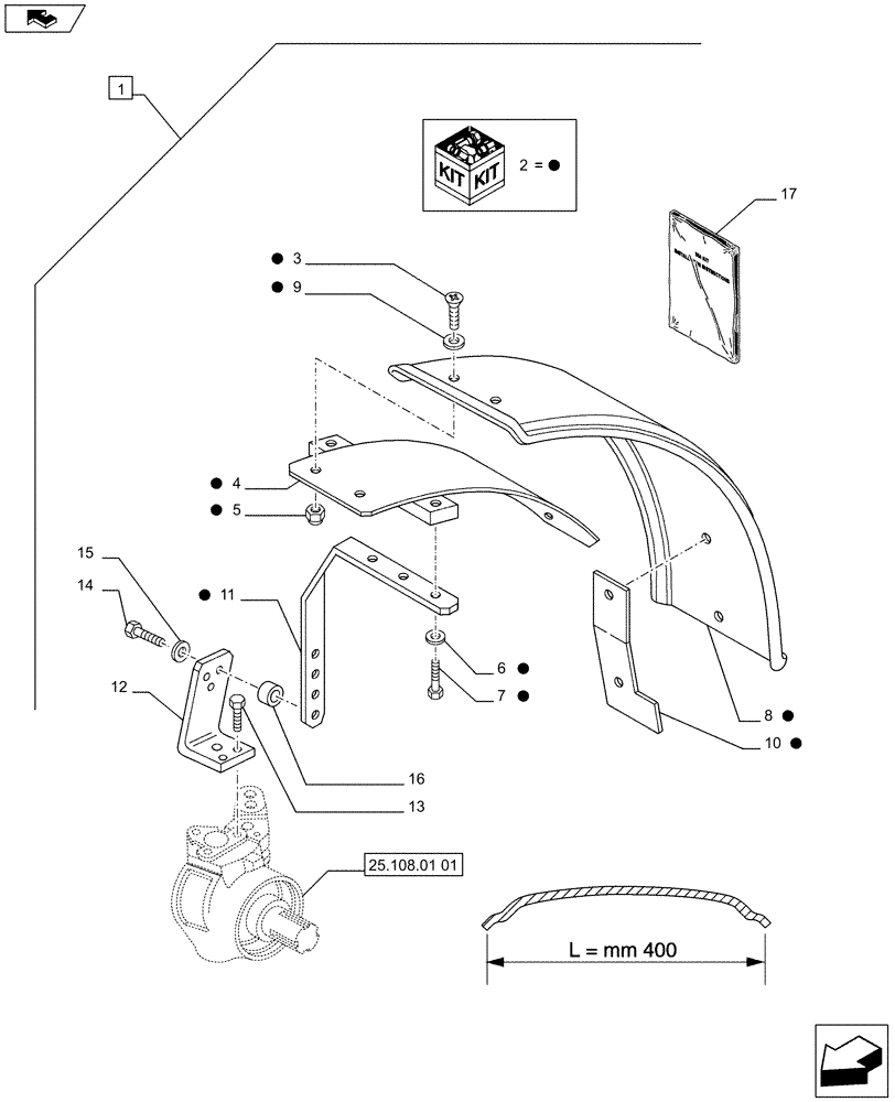 Схема запчастей Case IH FARMALL 75C - (88.090.02) - DIA KIT - FRONT FENDER (400MM) - FENDERS AND BRACKETS (88) - ACCESSORIES