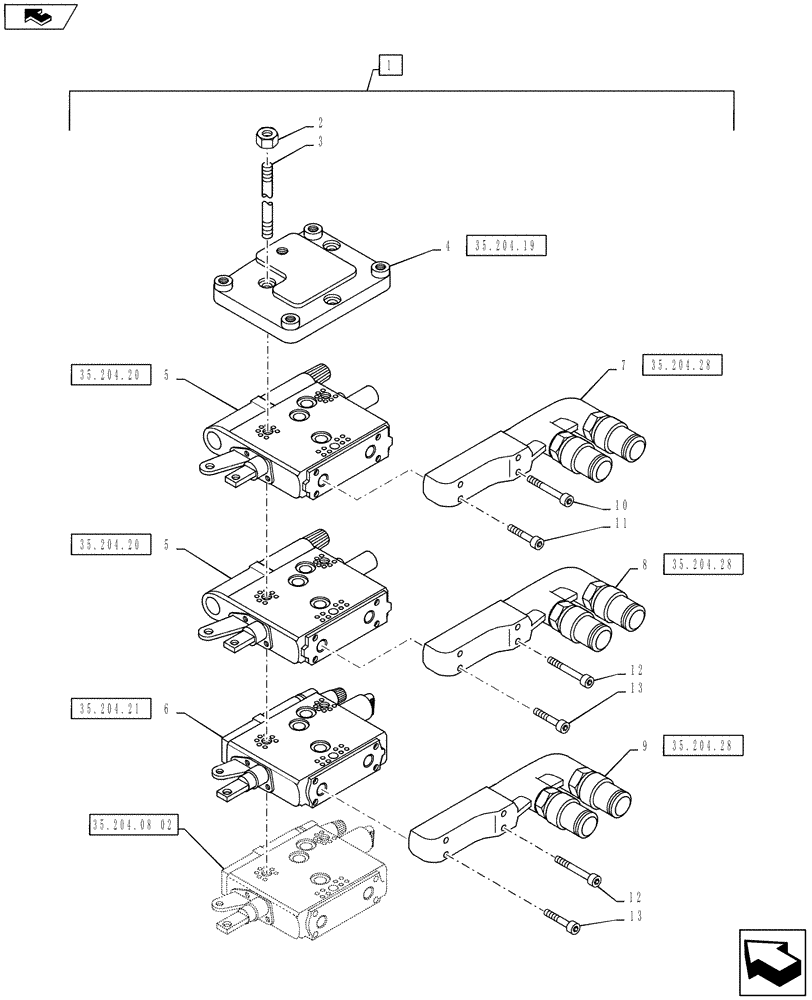 Схема запчастей Case IH PUMA 145 - (35.204.08[01]) - VAR - 336845 - MECHANICAL REAR REMOTE CONTROL VALVES - VALVE SECTIONS & QUICK COUPLERS - 4 VALVE W/ POWER BEYOND (35) - HYDRAULIC SYSTEMS