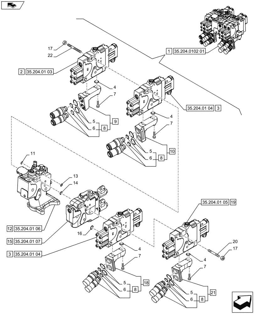 Схема запчастей Case IH PUMA 170 - (35.204.0102[02]) - 4 REMOTE CONTROL VALVES, ELECTRONIC, COMPONENTS (VAR.729718-743824 / 743668) (35) - HYDRAULIC SYSTEMS