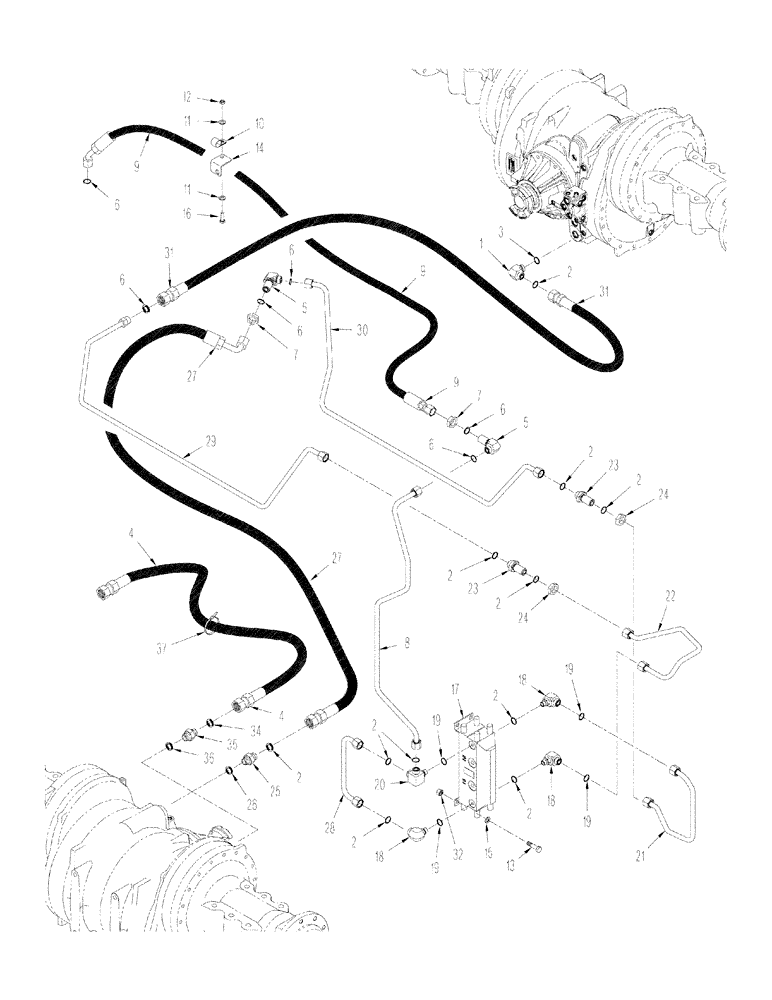 Схема запчастей Case IH STX450 - (08-10[01]) - 500 SERIES AXLE HYDRAULICS - AIR AND LUBRICATION CIRCUIT, ASN JEE0102001, QUADTRAC TRACTOR (08) - HYDRAULICS