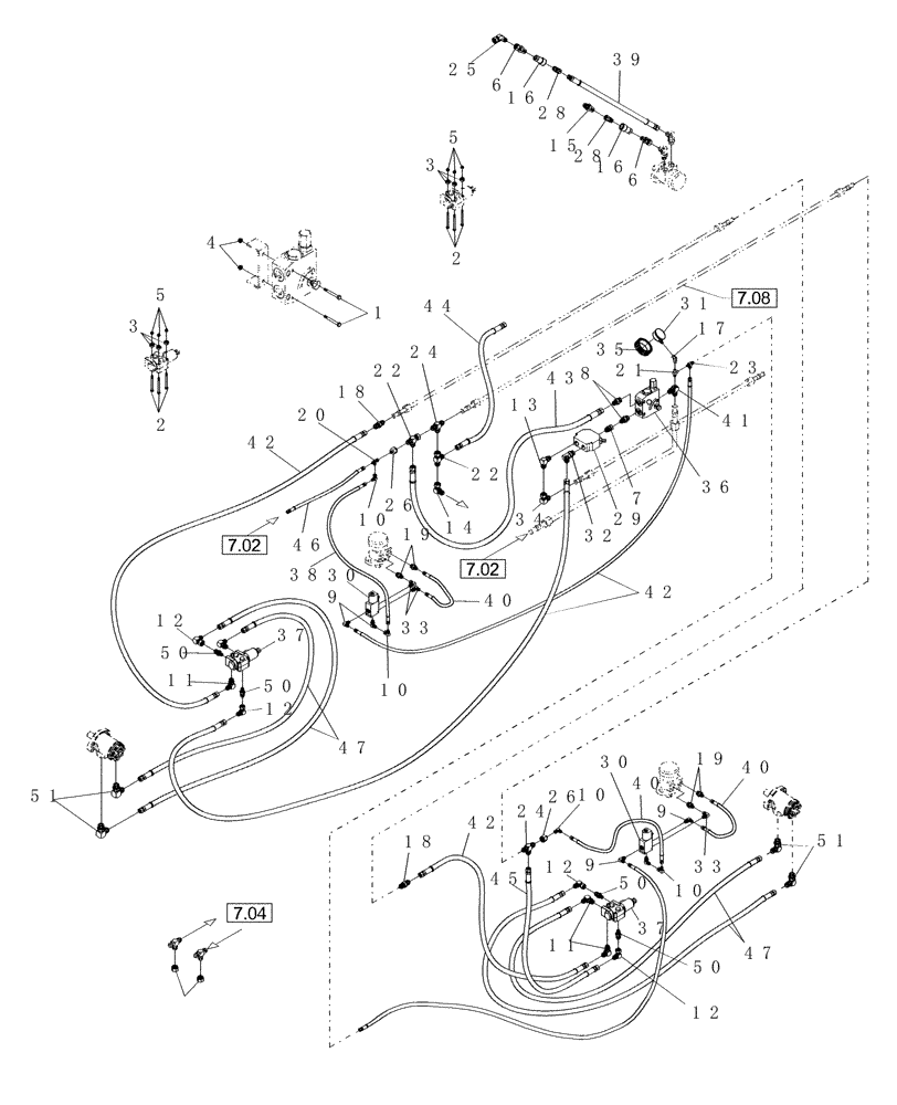 Схема запчастей Case IH DHX301 - (7.08[2]) - HYDRAULICS, DOUBLE SWATH, 30 FT, FROM PIN E01 2003 (07) - HYDRAULICS