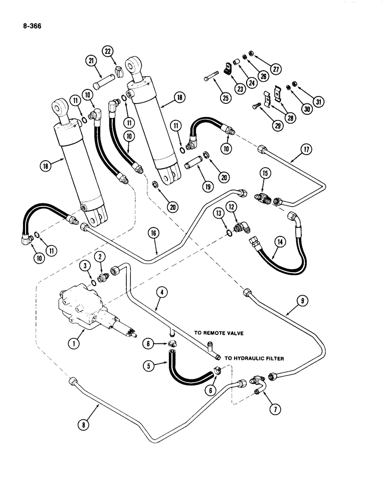 Схема запчастей Case IH 4494 - (8-366) - HITCH CONTROL CIRCUITRY, PRIOR TO P.I.N. 8865595 (08) - HYDRAULICS