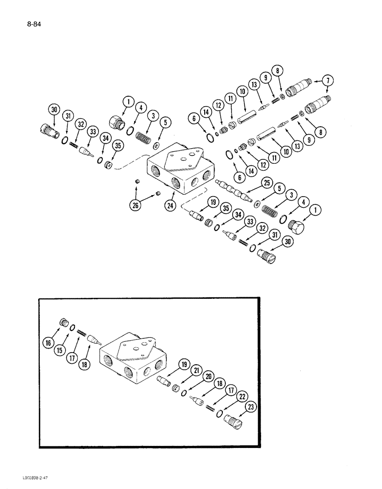 Схема запчастей Case IH 1680 - (8-084) - DOUBLE PILOTED VALVE ASSEMBLY, FOR UNLOADER AUGER SWING & REEL FORE/AFT (07) - HYDRAULICS