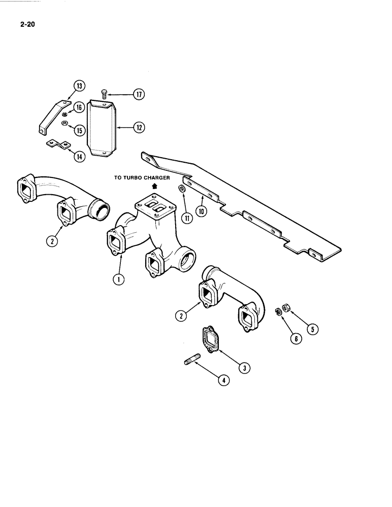 Схема запчастей Case IH 4494 - (2-020) - EXHAUST MANIFOLD, 504BDT DIESEL ENGINE (02) - ENGINE