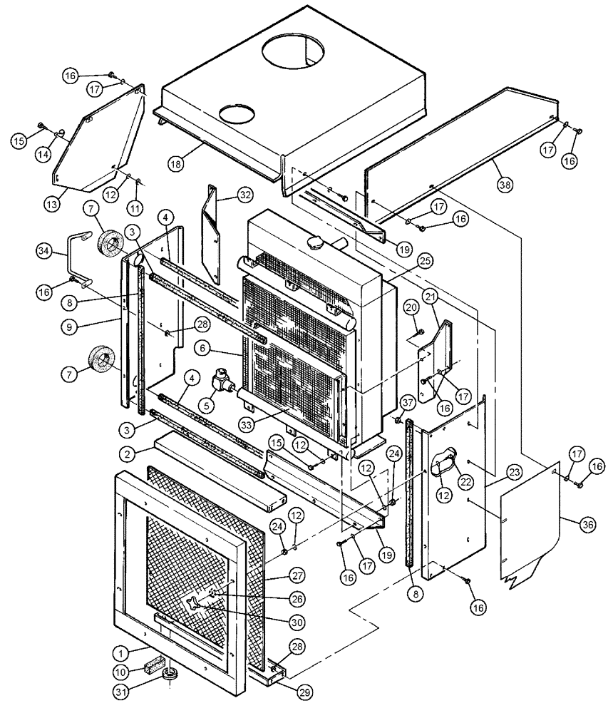 Схема запчастей Case IH 3185 - (03-037) - MT. & SCREEN-OILCOOL ASSEMBLY (01) - ENGINE