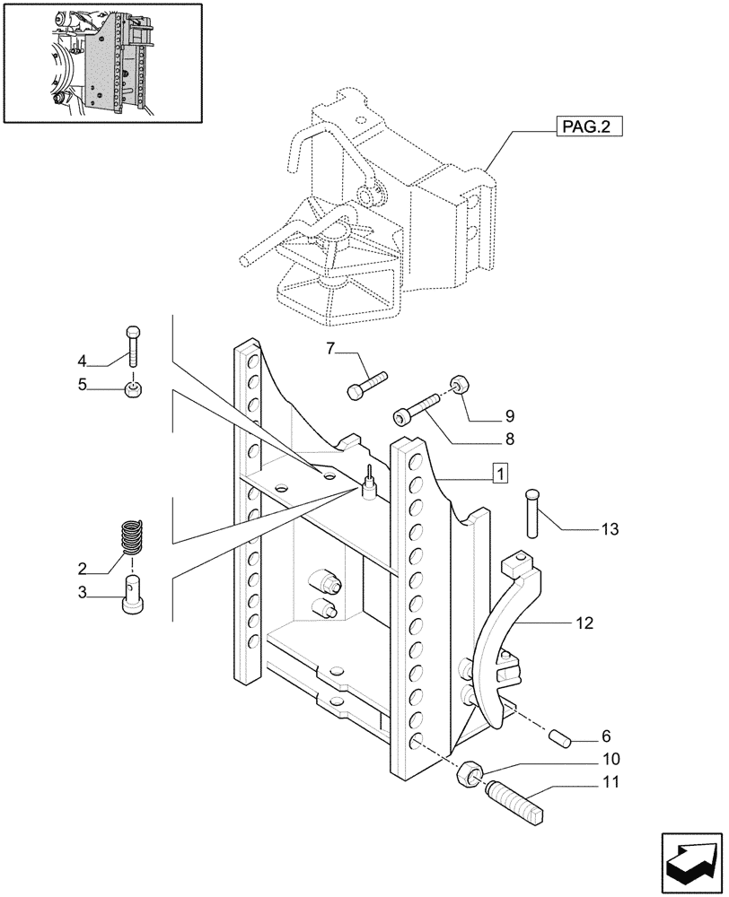 Схема запчастей Case IH JX1095N - (1.89.0/04[01]) - (VAR.897) SWIVEL HOOK FOR EEC, VERTICAL ADJUST SLIDING (09) - IMPLEMENT LIFT