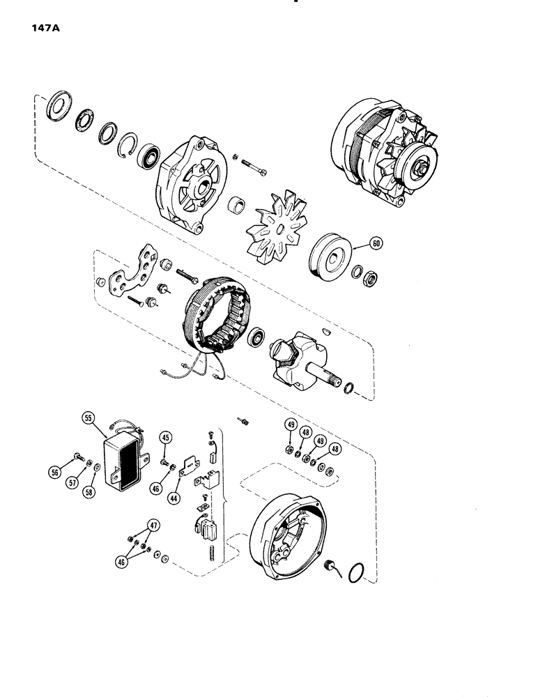 Схема запчастей Case IH 451BD - (147A) - ALTERNATOR AND REGULATOR, 12 VOLT, 55 AMP (CONTD) (04) - ELECTRICAL SYSTEMS