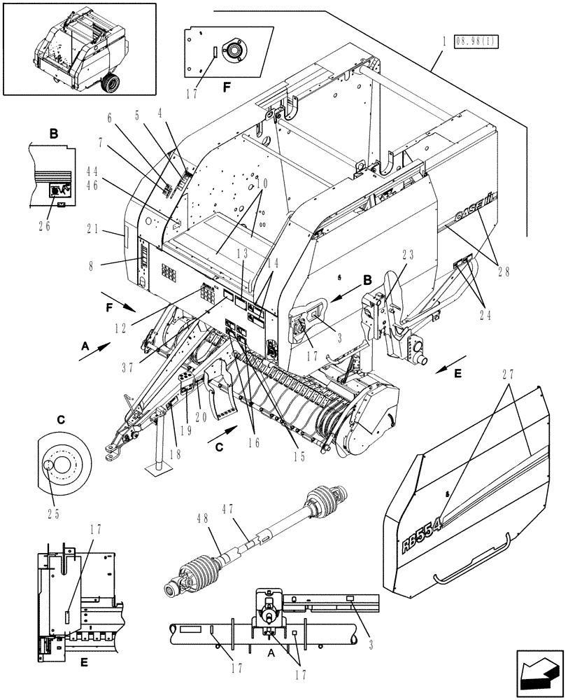 Схема запчастей Case IH RB554 - (08.98[2]) - DECALS, LH (08) - SHEET METAL/DECALS