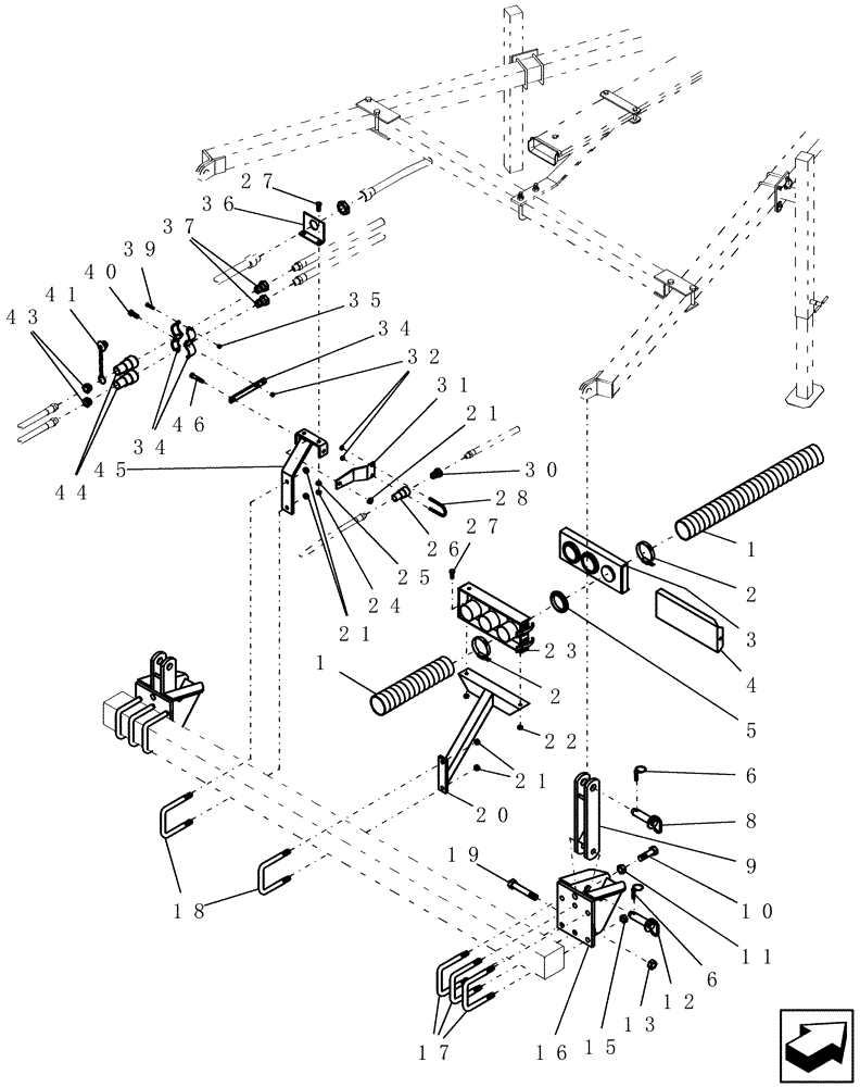 Схема запчастей Case IH ADX2230 - (F.10.D[20]) - TOW BEHIND STANDARD FIELD HITCH CONNECTIONS F - Frame Positioning