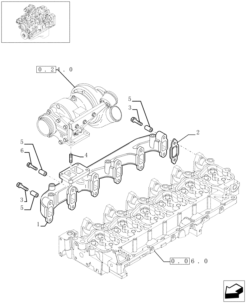 Схема запчастей Case IH PX140 - (0.07.7[01]) - EXHAUST MANIFOLD (504086425) (02) - ENGINE