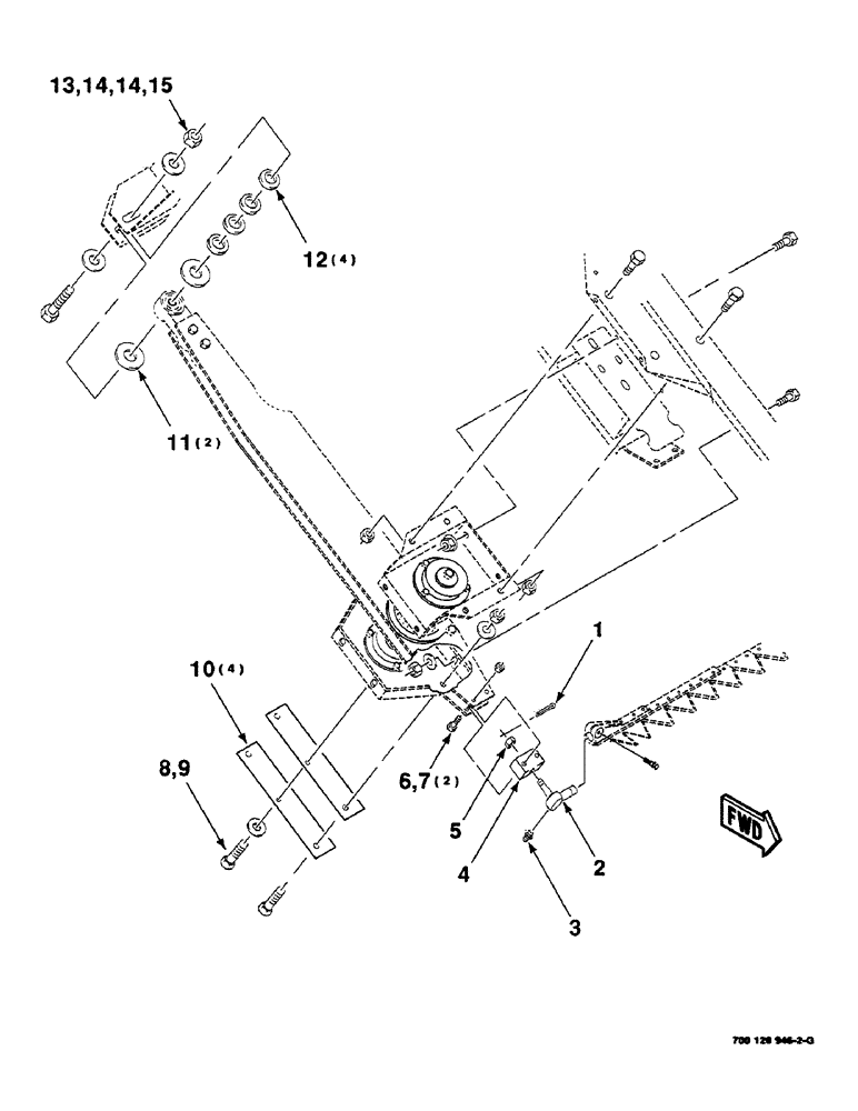 Схема запчастей Case IH 8840 - (2-14) - SWAYBAR MOUNTING ASSEMBLY, RIGHT (58) - ATTACHMENTS/HEADERS