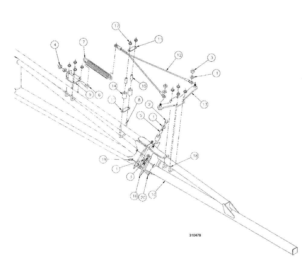 Схема запчастей Case IH SPX3200 - (08-028) - BOOM BREAKAWAY ASSEMBLY, LH - 90 (78) - SPRAYING