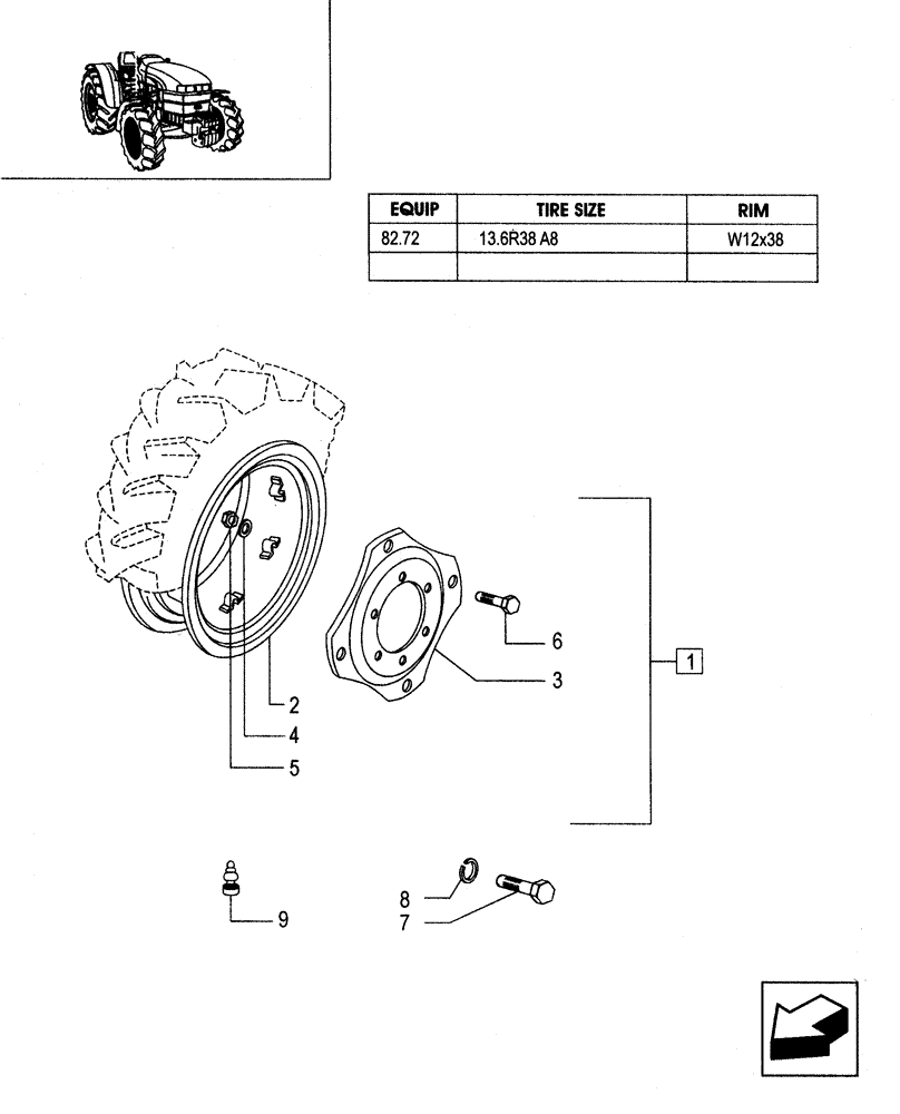 Схема запчастей Case IH JX95 - (82.00[02]) - 4WD DRIVING WHEELS - FOR HIGH CLEARANCE VERSION (11) - WHEELS/TRACKS