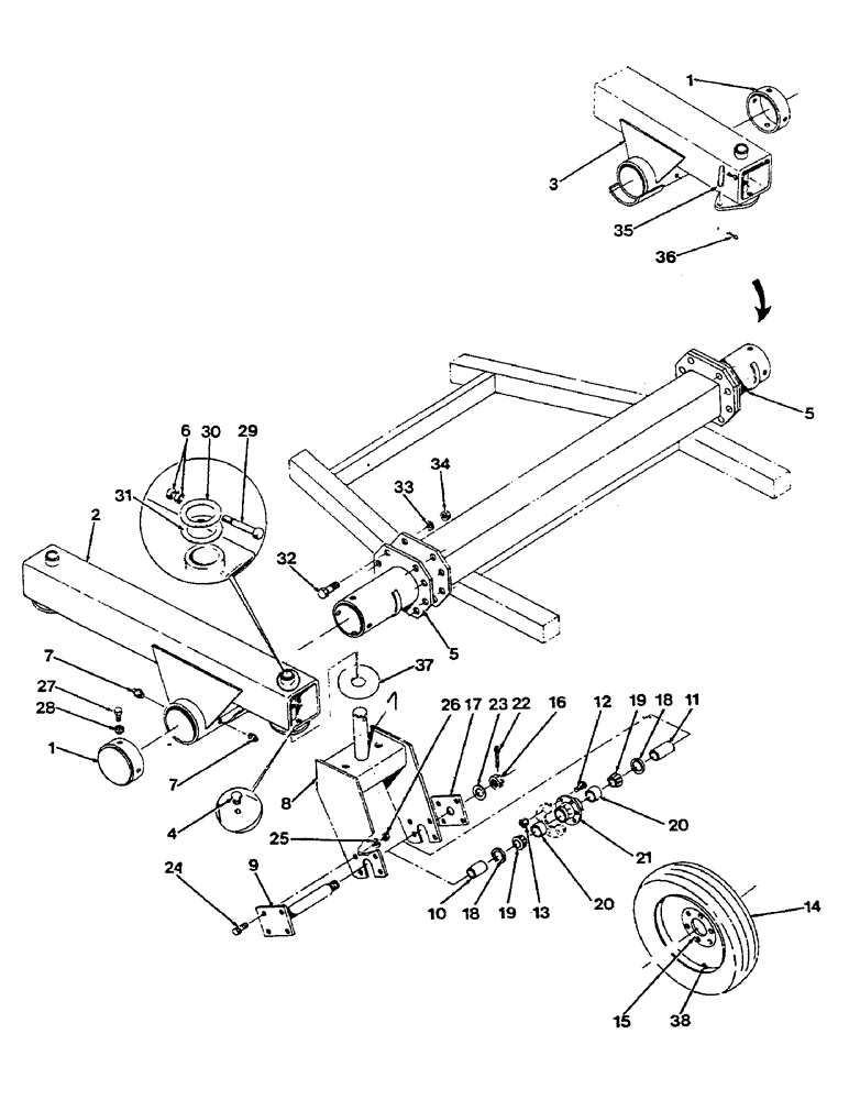 Схема запчастей Case IH 1002 - (28) - WALK BEAM AND CASTOR WHEEL 