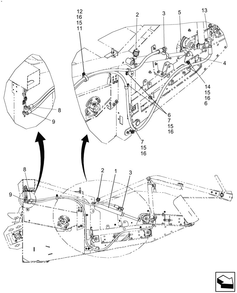 Схема запчастей Case IH 3016 - (35.910.09) - HYDRAULIC FLOTATION, RH HOSES (35) - HYDRAULIC SYSTEMS