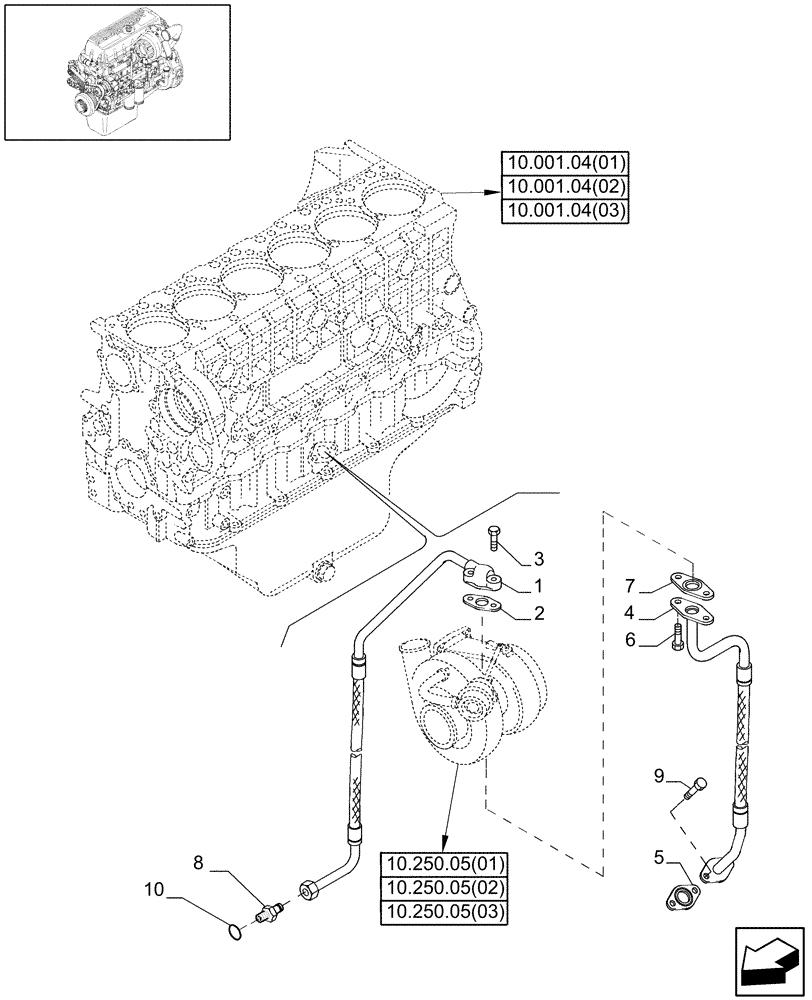 Схема запчастей Case IH 9120 - (10.250.09) - TURBOCHARGER OIL TUBES - 9120 (10) - ENGINE