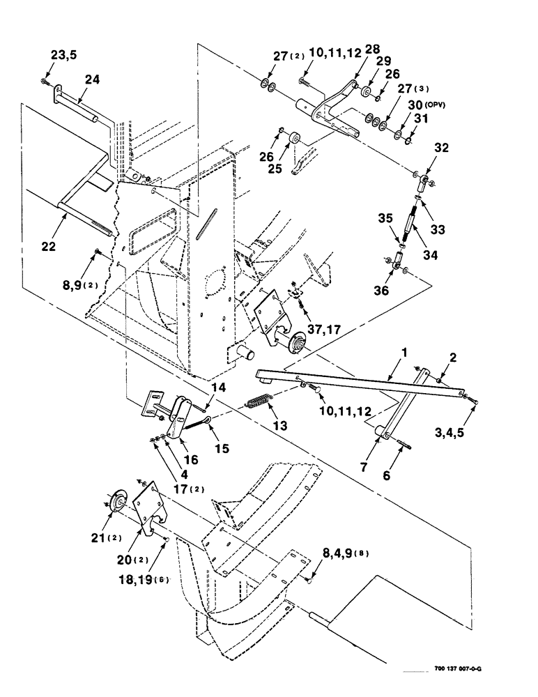 Схема запчастей Case IH 8585 - (5-12) - FEEDER LINKAGE AND DOOR ASSEMBLIES (13) - FEEDER