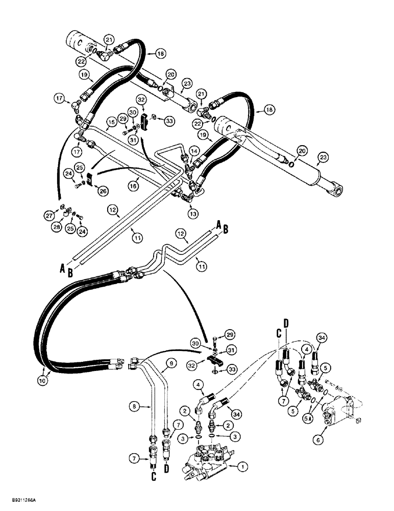 Схема запчастей Case IH 1838 - (8-08) - LOADER BUCKET HYDRAULIC CIRCUIT, USED ON MODELS WITH SELF-LEVELING (08) - HYDRAULICS