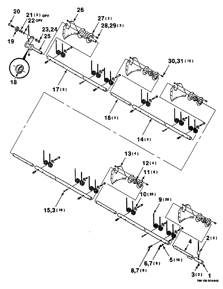 Схема запчастей Case IH 625 - (6-16) - TINE TUBE ASSEMBLY, 18 FOOT, TINE TUBE ASSEMBLY B (58) - ATTACHMENTS/HEADERS