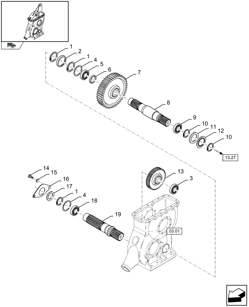 Схема запчастей Case IH LB333P - (03.03[01]) - MAIN GEARBOX, SHAFT SHUTTLE FEEDER GEARBOX (03) - MAIN GEARBOX