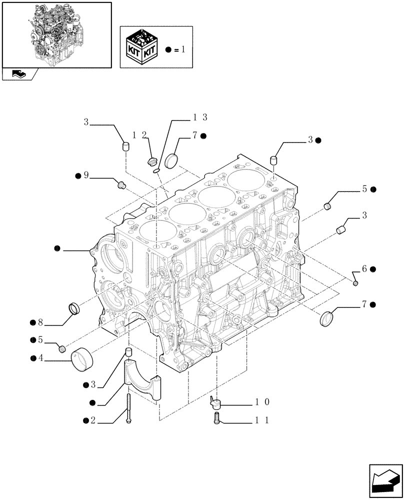 Схема запчастей Case IH FARMALL 65C - (0.04.0[01]) - CYLINDER BLOCK & RELATED PARTS (01) - ENGINE