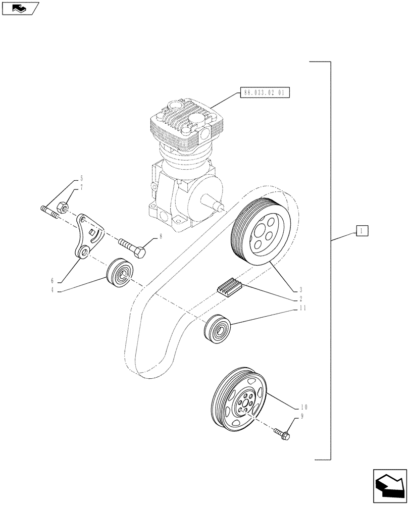 Схема запчастей Case IH PUMA 145 - (88.033.02[02]) - DIA KIT, PNEUMATIC TRAILER BRAKE (UNIVERSAL) - PULLEYS AND BELT (88) - ACCESSORIES