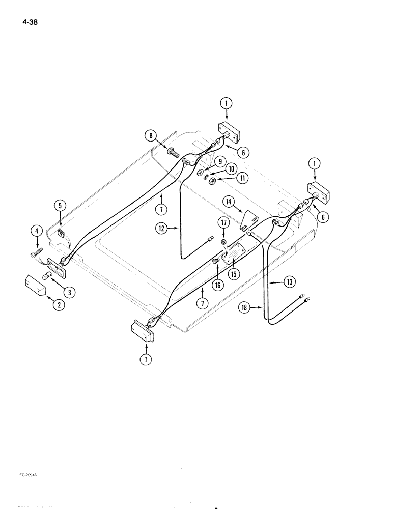 Схема запчастей Case IH 595 - (4-38) - ROPS CANOPY WIRING AND LIGHTS (04) - ELECTRICAL SYSTEMS