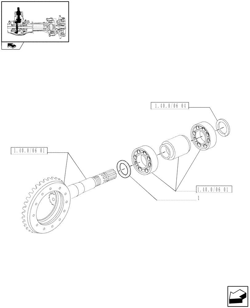 Схема запчастей Case IH FARMALL 60 - (1.40.0/06[02]) - 4WD FRONT AXLE - BEVEL GEAR/PINION SET - SHIMS (04) - FRONT AXLE & STEERING