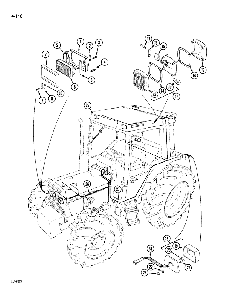 Схема запчастей Case IH 585 - (4-116) - LIGHTING AND CONNECTIONS, WITH CAB (04) - ELECTRICAL SYSTEMS