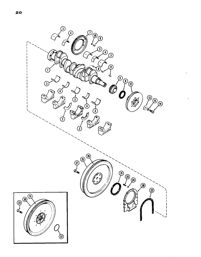 Схема запчастей Case IH 770 - (020) - CRANKSHAFT AND FLYWHEEL, (267B) DIESEL ENGINE (02) - ENGINE