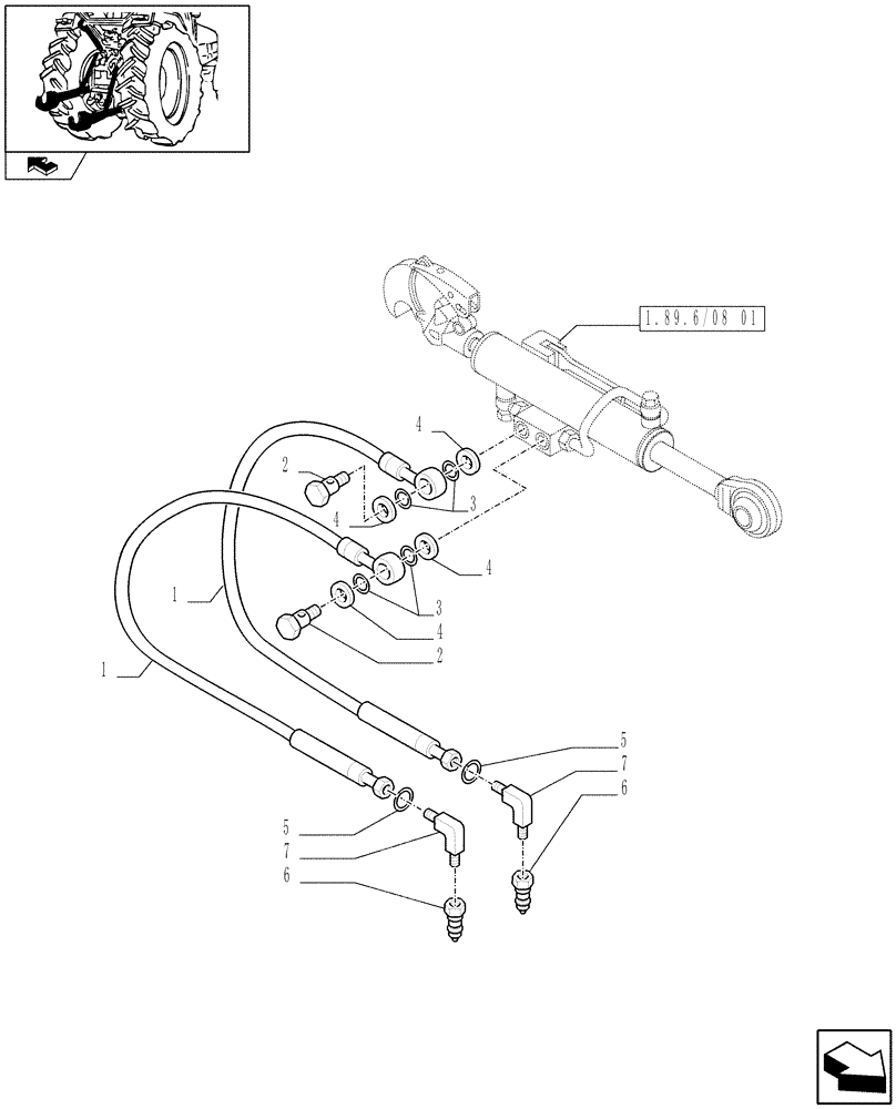 Схема запчастей Case IH FARMALL 105N - (1.89.6/08[02]) - HYDRAULIC THREE POINT HITCH WITH QUICK ATTACH - PIPES (VAR.331905-331906) (09) - IMPLEMENT LIFT