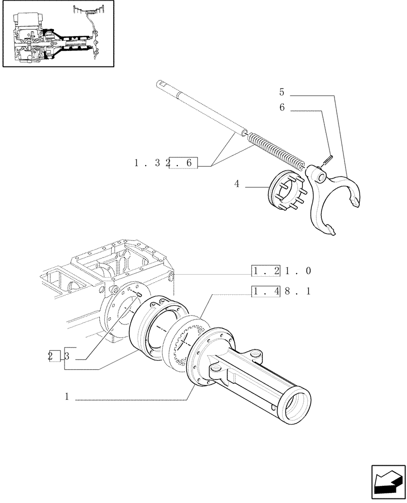 Схема запчастей Case IH JX90U - (1.48.1/05[02]) - (VAR.451) STIFFENED SIDE REDUCTION UNITS - BOX AND FORK (05) - REAR AXLE