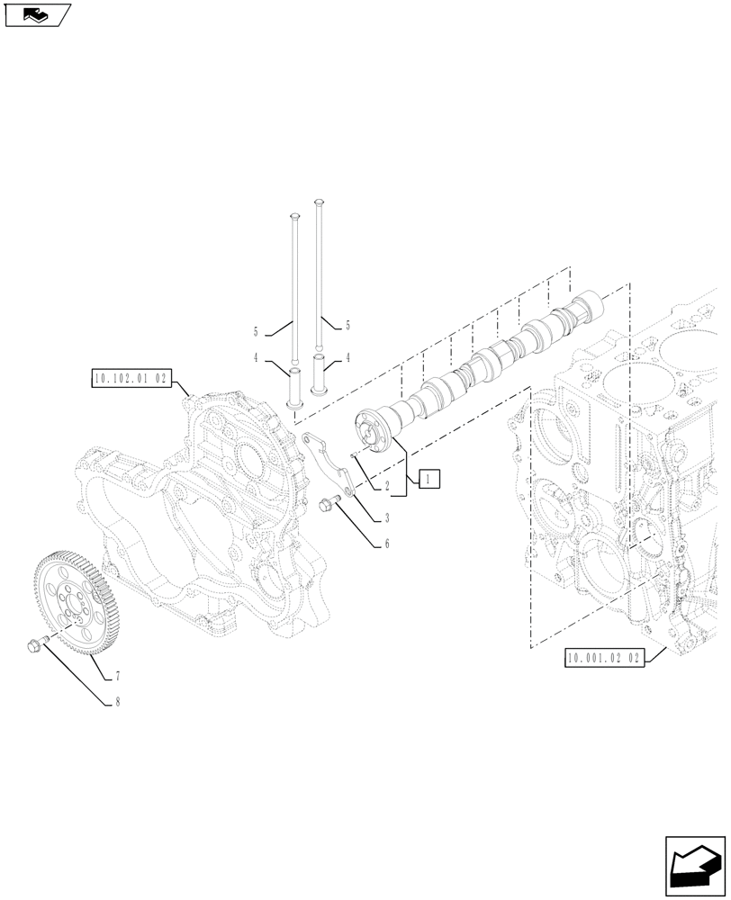 Схема запчастей Case IH FARMALL 75A - (10.106.01[02]) - CAMSHAFT - PUSH RODS (10) - ENGINE