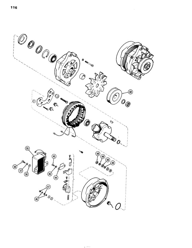 Схема запчастей Case IH 504DTI - (116) - ALTERNATOR AND REGULATOR, 12 VOLT, 55 AMP., C (55) - ELECTRICAL SYSTEMS