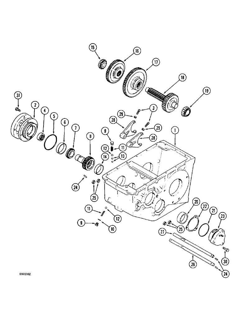 Схема запчастей Case IH 1644 - (6-37E) - TRANSMISSION, INPUT SHAFT GEAR AND SHIFTER RAILS, P.I.N. JJC0098060 AND AFTER (03) - POWER TRAIN