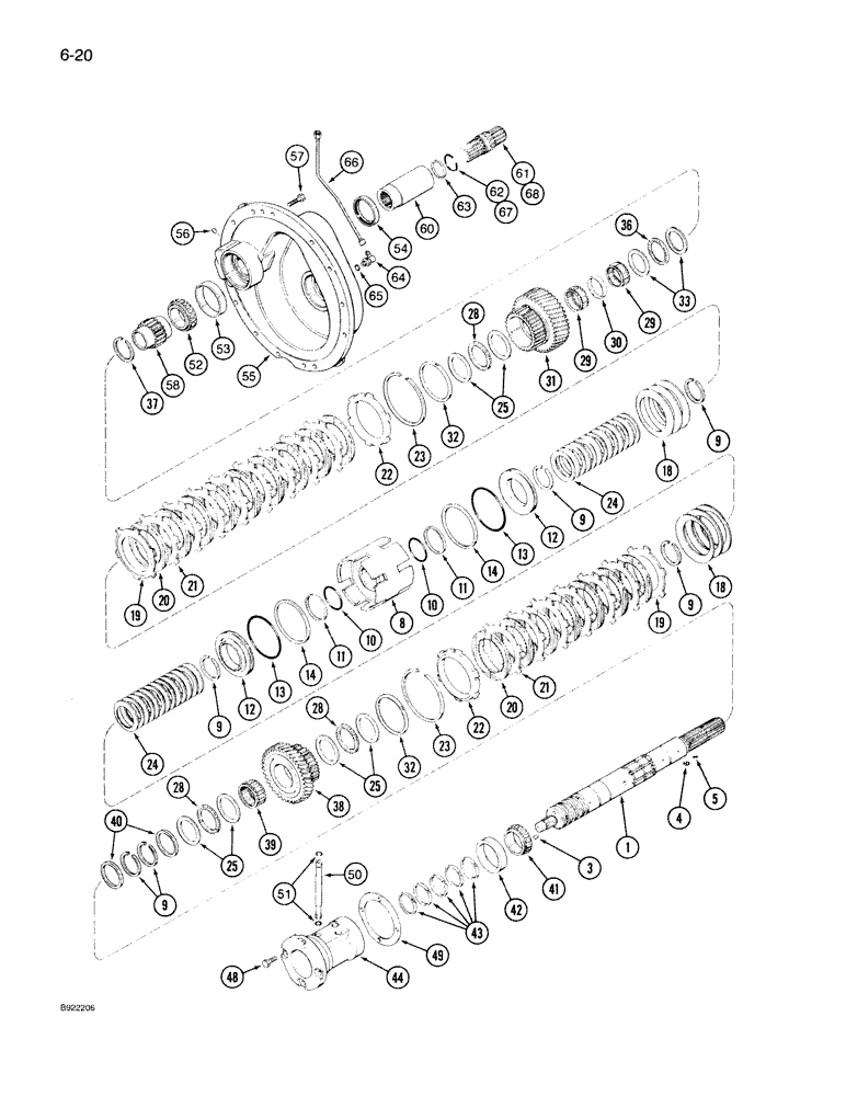 Схема запчастей Case IH 7130 - (6-020) - TRANSMISSION SPEED, INPUT SHAFT WITH CREEPER, PRIOR TO TRANSMISSION S/N AJB0055133 (06) - POWER TRAIN