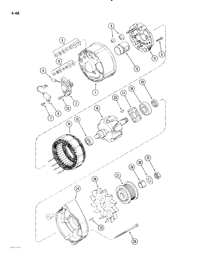 Схема запчастей Case IH 2096 - (4-048) - ALTERNATOR, BOSCH 65 AMP (04) - ELECTRICAL SYSTEMS