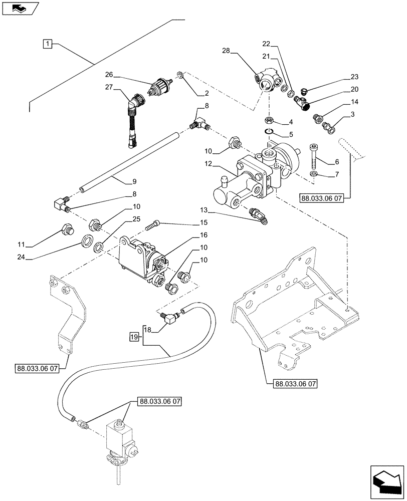 Схема запчастей Case IH PUMA 200 - (88.033.06[08]) - DIA KIT - PNEUMATIC TRAILER BRAKE (ITALY) - CONTROL VALVE AND RELEVANT PARTS (88) - ACCESSORIES