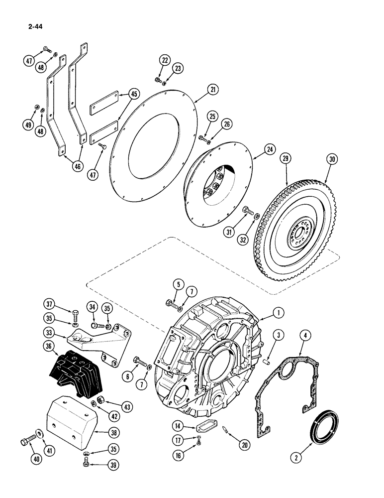 Схема запчастей Case IH 4994 - (2-44) - FLYWHEEL AND HOUSING, 866 CUBIC INCH DIESEL ENGINE (02) - ENGINE