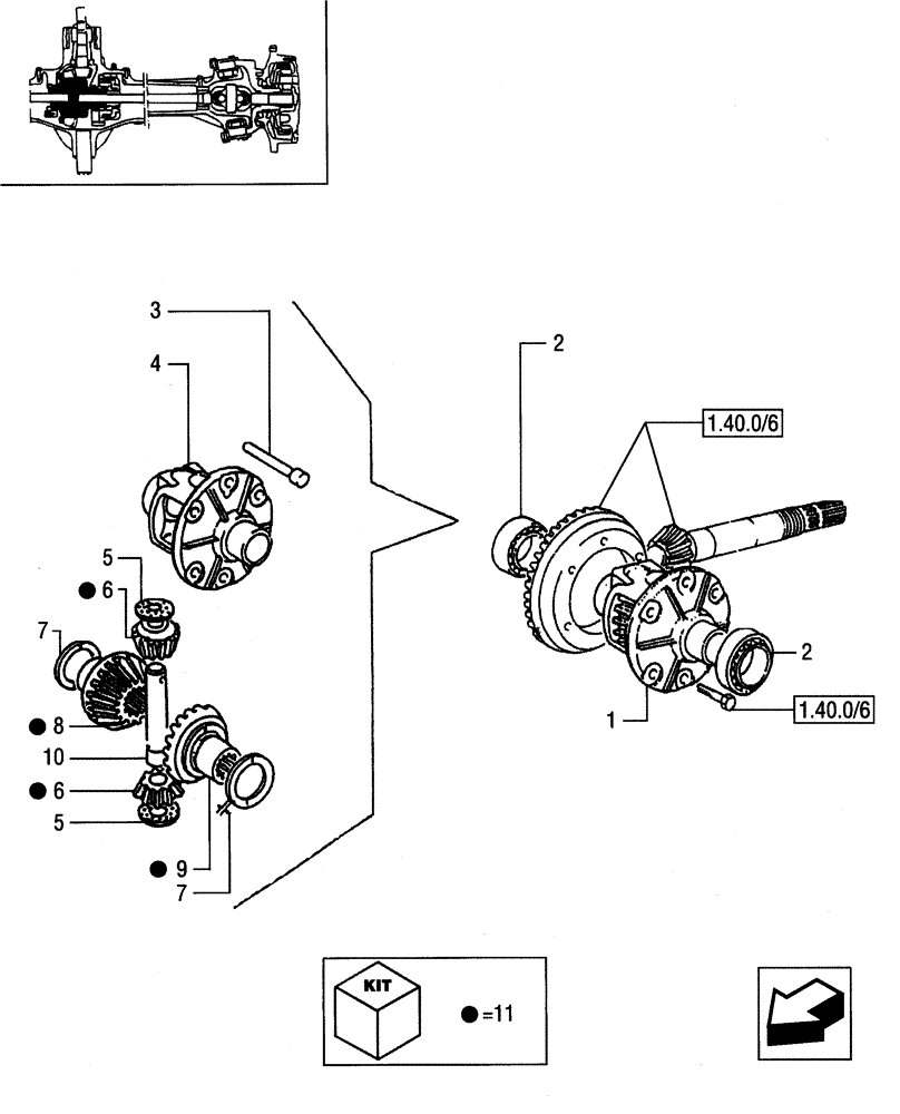 Схема запчастей Case IH JX75 - (1.40.0/07[02]) - FRONT AXLE - DIFFERENTIAL AND RELEVANT PARTS (04) - FRONT AXLE & STEERING