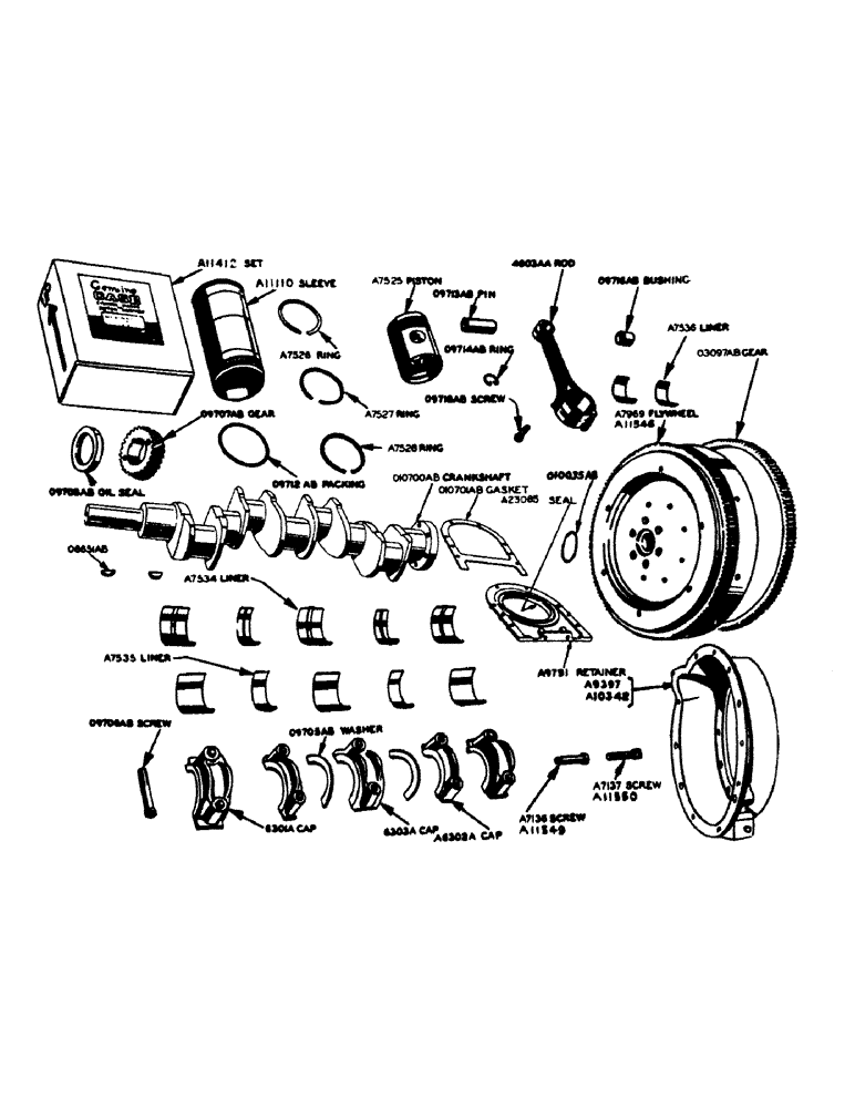 Схема запчастей Case IH 800 - (008) - POWRDYNE GAS ENGINE, PISTONS, CONNECTING RODS AND CRANKSHAFT (02) - ENGINE