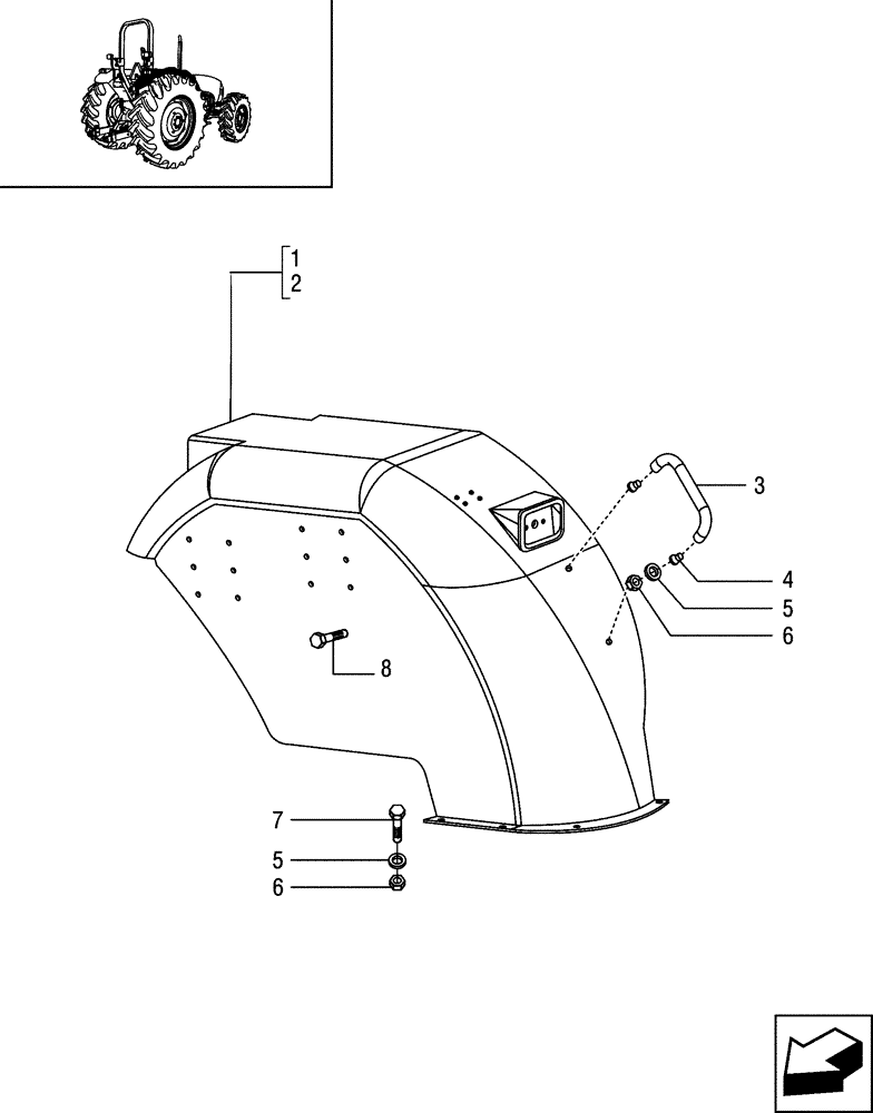 Схема запчастей Case IH JX85 - (1.87.0/03[01]) - MUDGUARDS AND FOOTBOARDS - FOR STRADDLE VERSION (08) - SHEET METAL