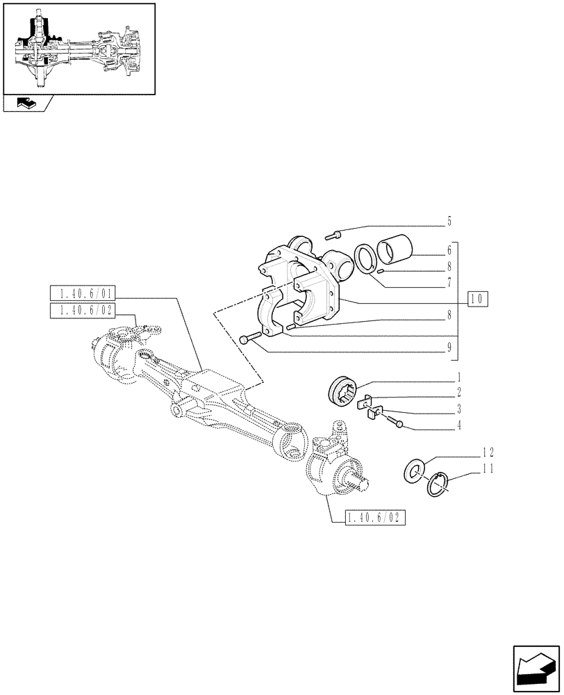 Схема запчастей Case IH FARMALL 75C - (1.40.6/05) - FRONT AXLE WITH ELECTROHYDR. DIFF. LOCK WITH FRONT BRAKE (40 KM/H) - SUPPORT (VAR.331329-332329-335329) (04) - FRONT AXLE & STEERING