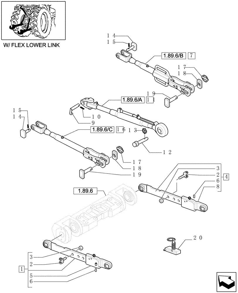 Схема запчастей Case IH MXU115 - (1.89.6/02) - (VAR.916) IMPLEMENT LINKAGE DEVICE WITH TELESCOPIC ARMS - TOP LINK, TIE-RODS AND ARMS (09) - IMPLEMENT LIFT