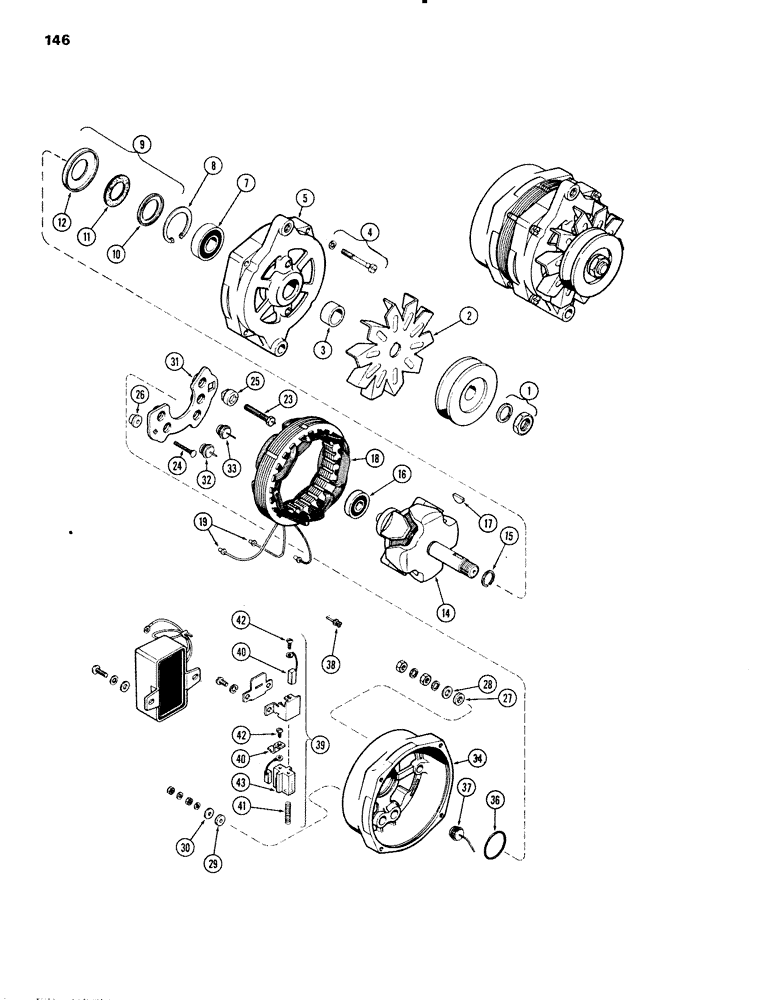 Схема запчастей Case IH 451BD - (146) - ALTERNATOR AND REGULATOR, 12 VOLT, 55 AMP (04) - ELECTRICAL SYSTEMS